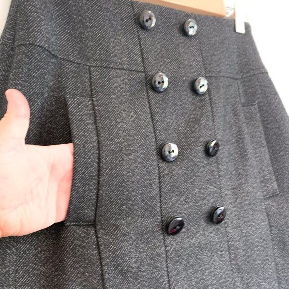 Zara Basic Herringbone Wool Blend Button Front Pocket Pencil Skirt Black Medium - Picture 5 of 15